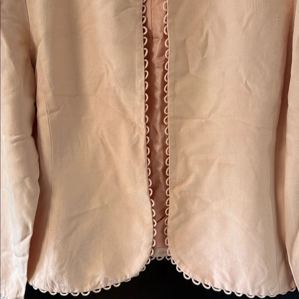 Vintage Christian Dior silk jacket/blazer collarless design, scalloped edge trim - Picture 9 of 9